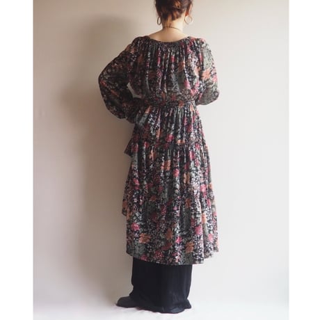 70s〜 floral semi sheer midi dress