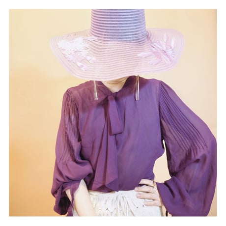 purple silk balloon sleeve blouse
