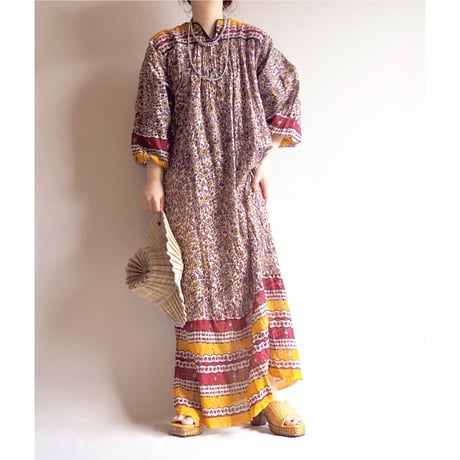 70s pakistan cotton floral maxi dress