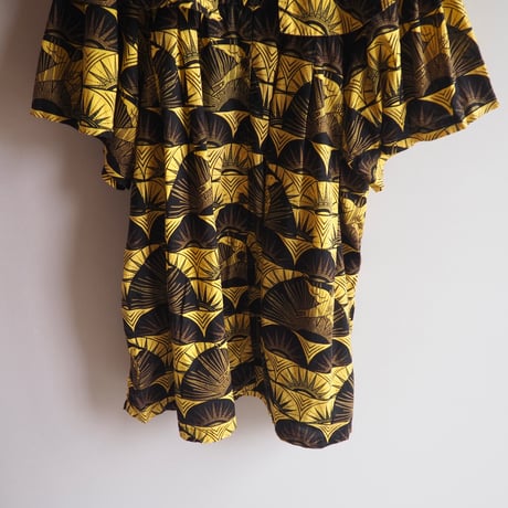 "The African Village" big collar tunic dress & skirt (YE×BK)