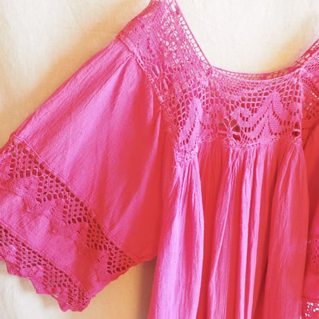 vintage vivid pink gauze maxi dress