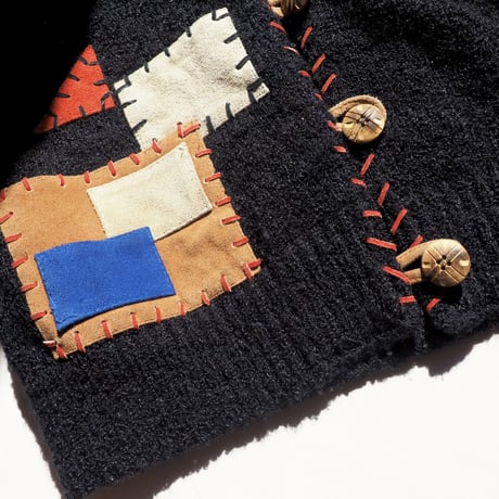 "Sandy Starkman" suede patchwork knitted jacket