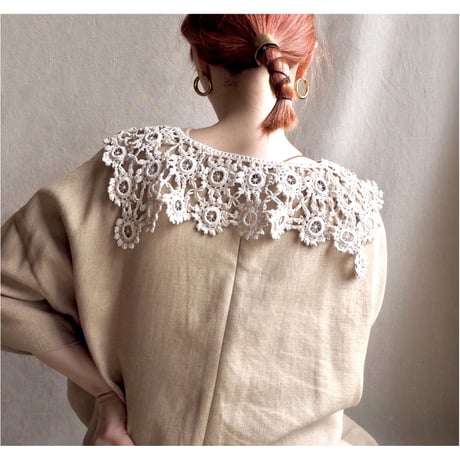 French antique  square neck crochet collar