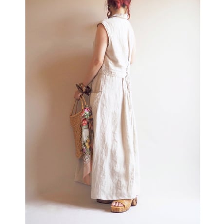 vintage folk linen sleeveless maxi dress