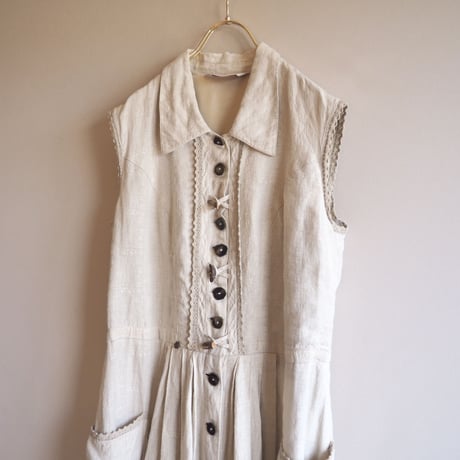 vintage folk linen sleeveless maxi dress