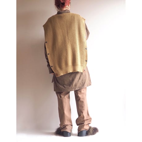 90s knit × leather design poncho vest