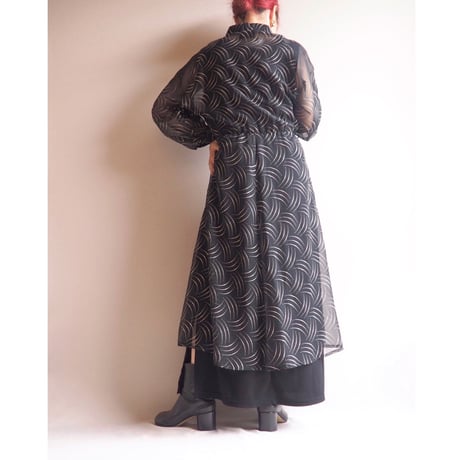 80〜90s dot sheer midi shirt dress
