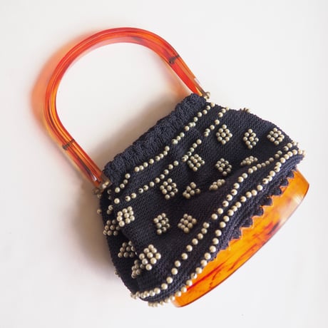 50〜60s pearl beads lucite woven bag