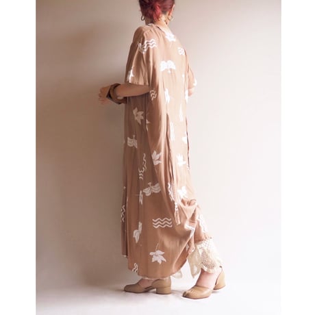vintage abstract print viscose maxi dress