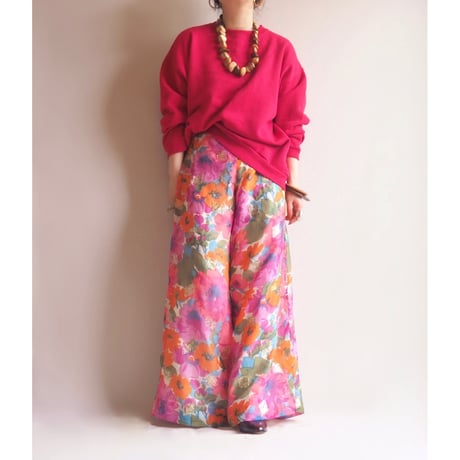 70s ”Adelaar" floral metallic easy wide pants