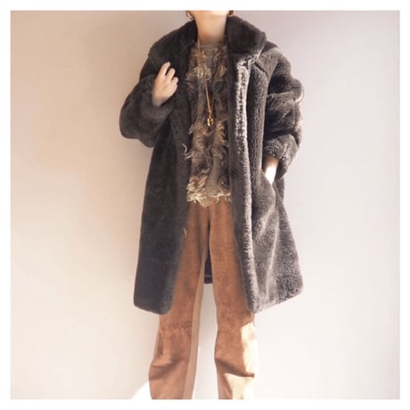 80〜90s dark brown faux fur coat