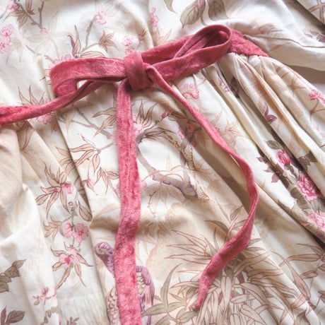 70s floral velvet × cotton midi dress