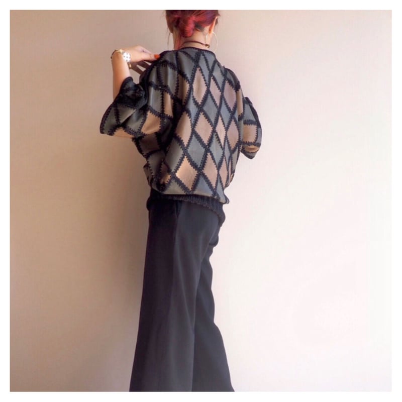 トップス hooked vintage tops セーター ニット HOOK -original- レトロ調 幾何学模様ハーフジップ