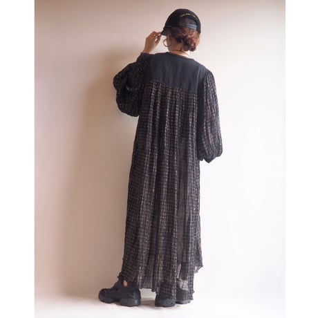 70〜80s balloon sleeve metallic gauze maxi dress