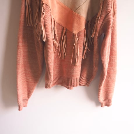 80s "Pioneer wear" suede fringe design sweater