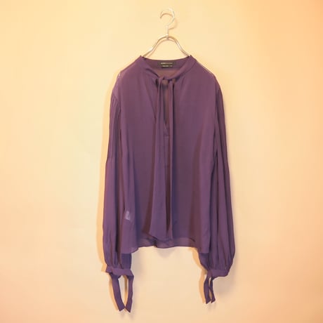 purple silk balloon sleeve blouse