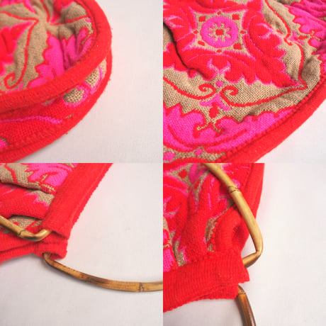 70s bamboo handle tapestry bag