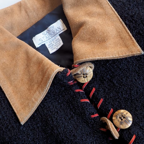 "Sandy Starkman" suede patchwork knitted jacket