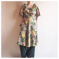 70s〜 s/s floral ruffle midi dress