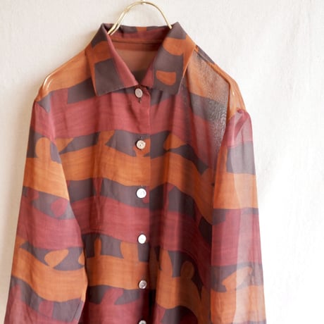 sheer brown abstract print shirts