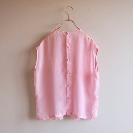60s "TREVIRA" pleated sleeveless sheer blouse