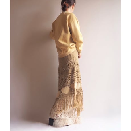 vintage crochet fringe maxi skirt
