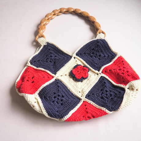vintage tricolore color granny knit bag