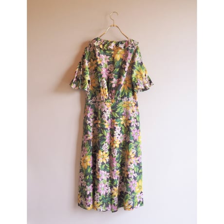 70s〜 s/s floral ruffle midi dress
