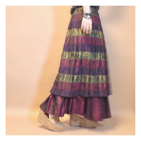vintage metallic gather maxi skirt