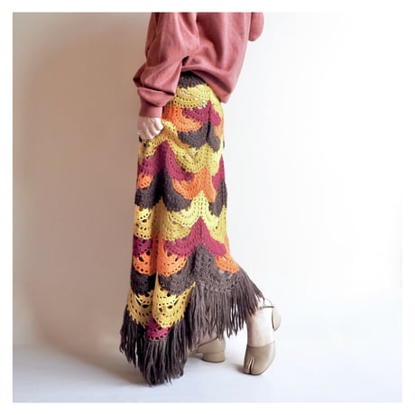 70s crochet fringe maxi skirt
