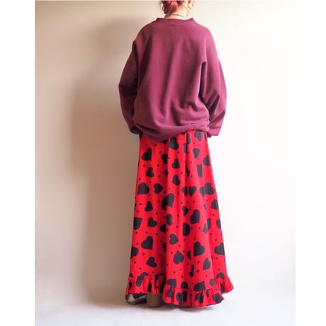vintage heart ruffle maxi skirt