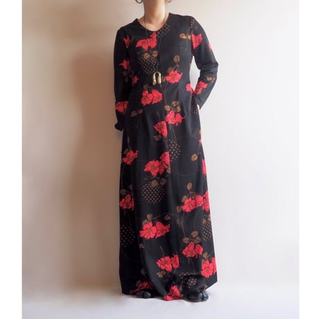 70s〜 floral l/s maxi dress