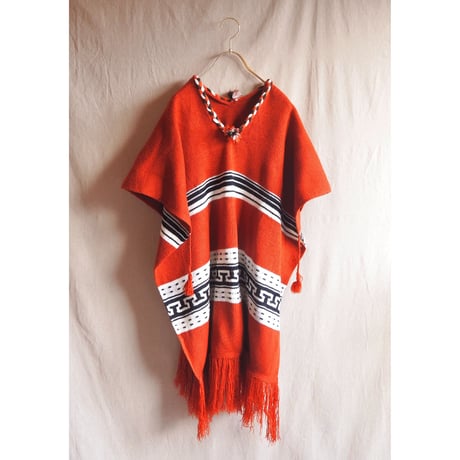vintage mexican orange fringe poncho
