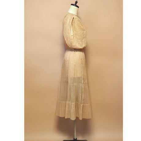 60s sheer beige pleated dress