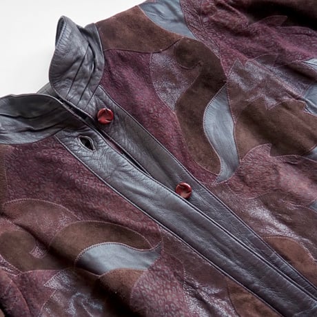 "Sergio Tacchini" floral patchwork design leather coat