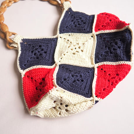vintage tricolore color granny knit bag