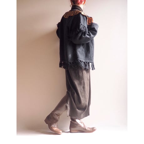 vintage fringe × leather design cardigan