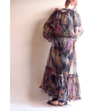 70〜80s floral sheer maxi dress
