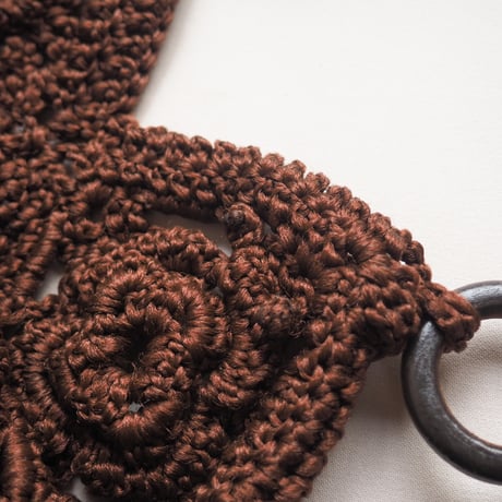 70〜80s wood beads handle granny knit bag