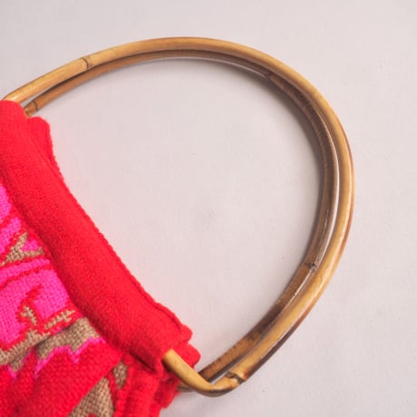 70s bamboo handle tapestry bag