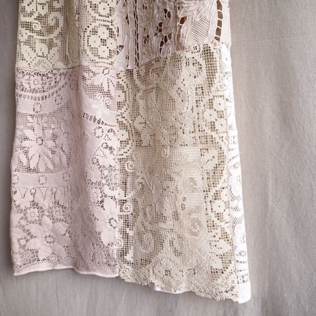 original remake lace patchwork maxi skirt (beige)