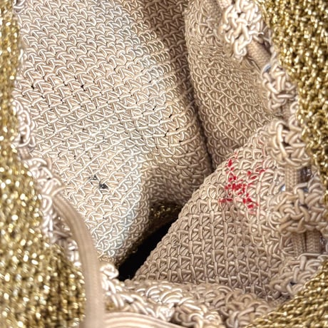 40〜50s wood beads× lucite drawstring woven bag (beige)