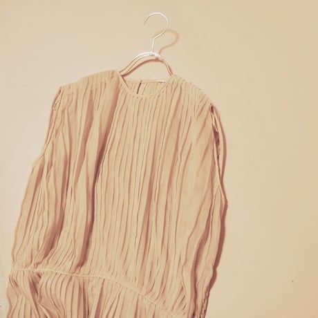 60s sheer beige pleated dress