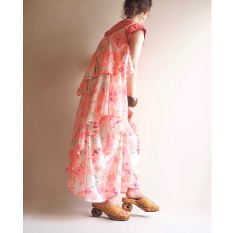 70s〜 floral strap maxi dress