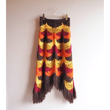 70s crochet fringe maxi skirt