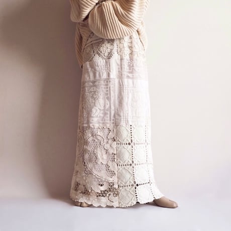original remake lace patchwork maxi skirt 【B】