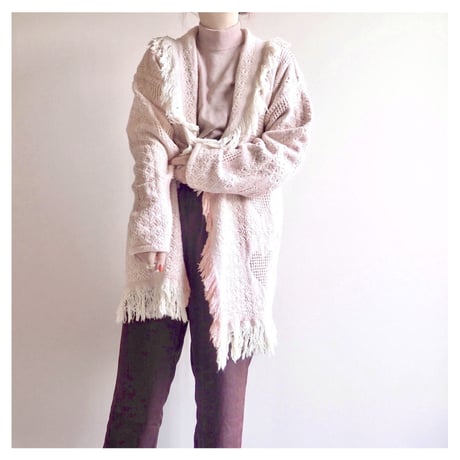 vintage heart pattern fringe cardigan