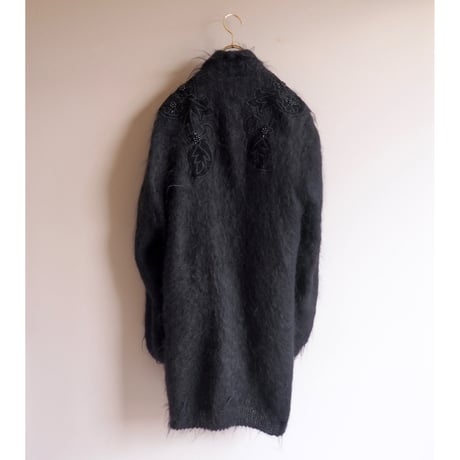80s floral embroidered fuzzy long cardigan