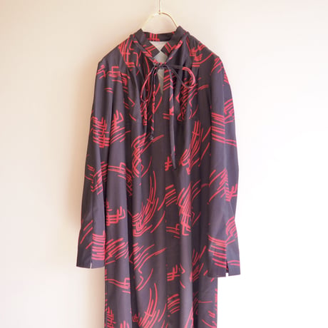 70s abstract l/s house maxi dress