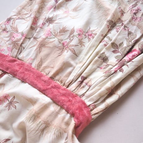 70s floral velvet × cotton midi dress
